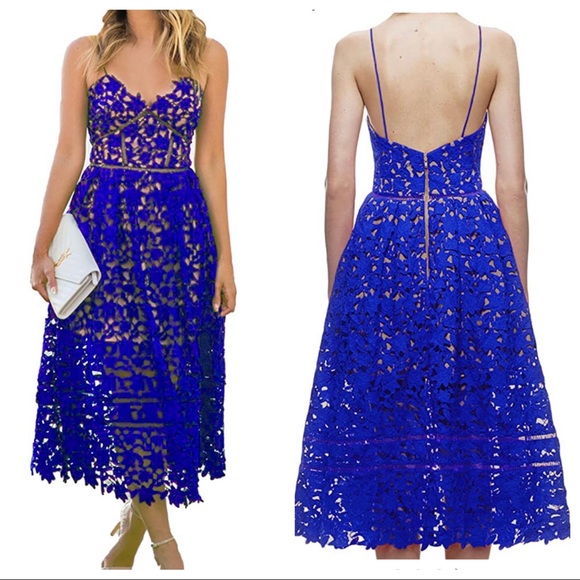 Singapore Dresses & Skirts - NEW lace nude illusion midi dress blue medium 6